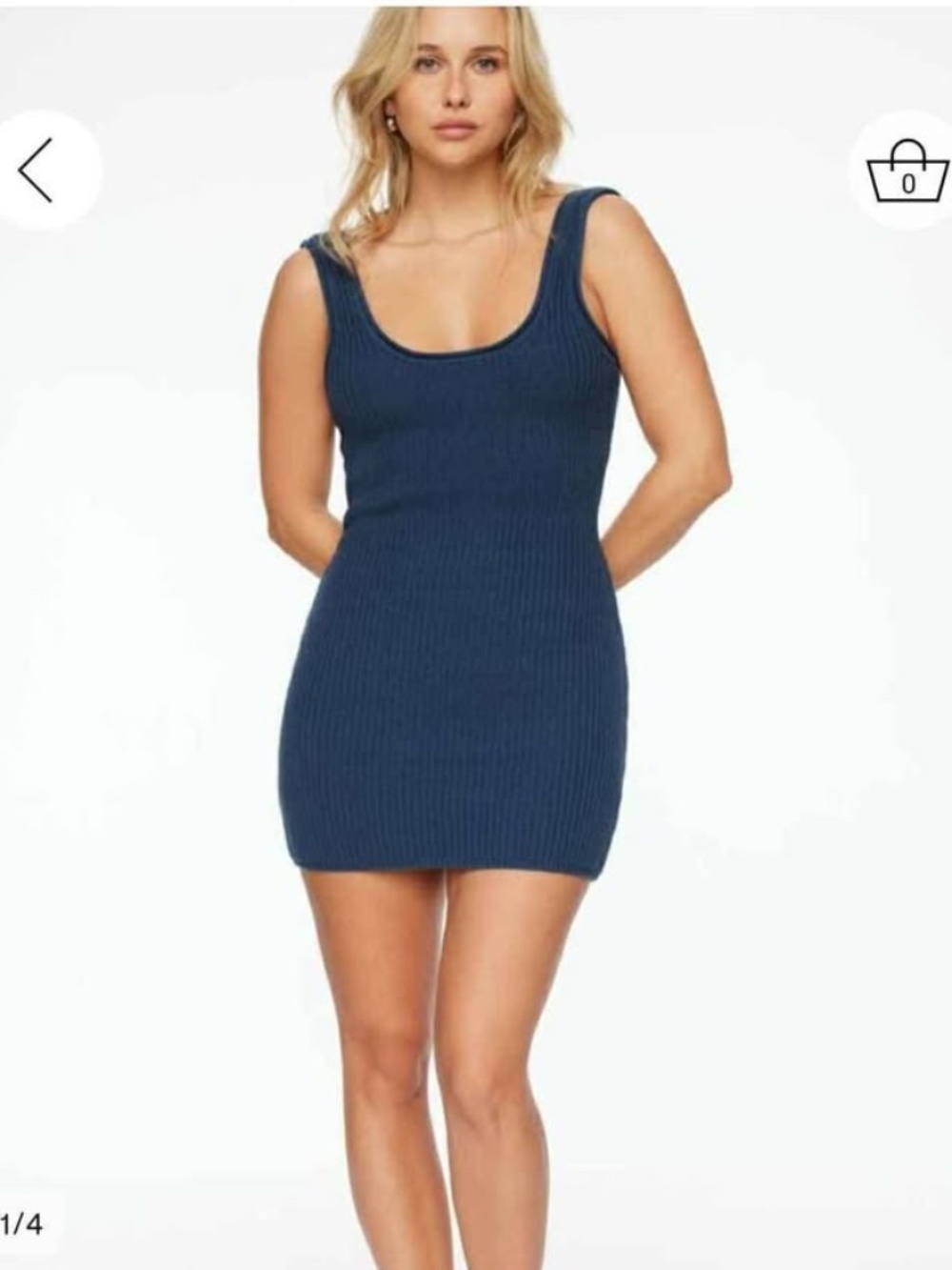 Navy Blue Ribbed Knit Bodycon Mini Dress